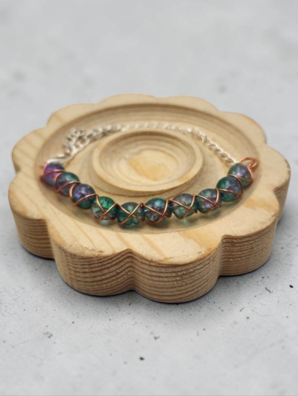 Handmade Wire-wrapped Adjustable Green and Purple Beaded Bracelet